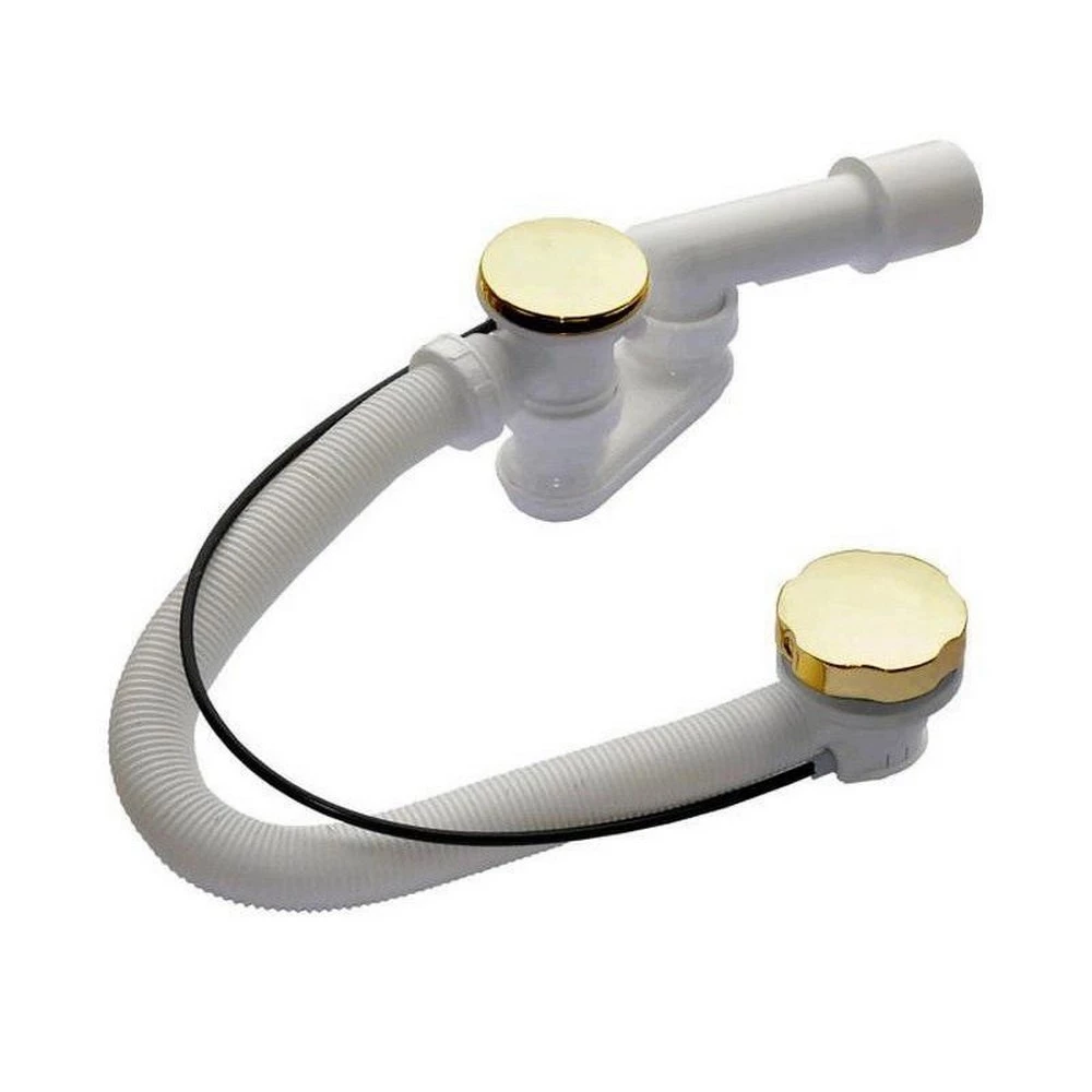 Сифон для ванны плоский Alca Plast A55GOLD-80-RU-01 Дн40x1 1/2″ полуавтоматический, подключение к канализации 40/50 мм переходная трубка 10°, выпуск для ванной 1 1/2″, длина перелива - 800 мм, золото