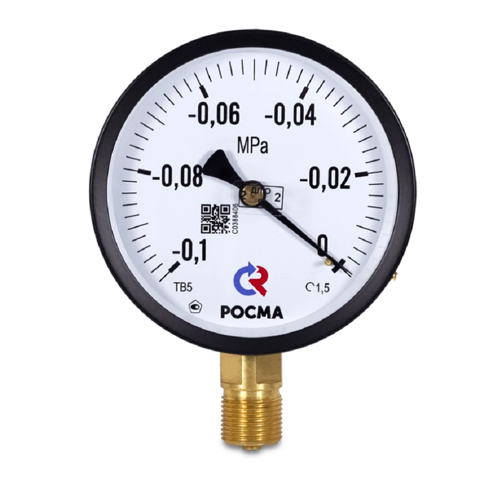 Вакуумметр Росма ТВ-510Р.00 (-0.1-0 МПа) М20х1.5 1.0 общетехнический 100 мм, тип - ТВ-510Р, радиальное присоединение, -0.1-0 МПа, резьба М20х1.5, класс точности 1.0