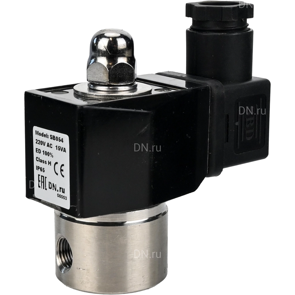 Клапан электромагнитный 1/8″ Ду6 Ру10, соленоидный двухходовой, корпус - нержавеющая сталь 304, уплотнение - Viton, резьбовой, нормально-закрытый, прямого действия, катушка - 220В (VS331-VT-NC-220VAC)