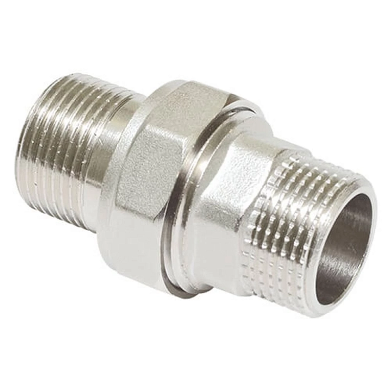 Соединитель ALTSTREAM (TEBO) 3/4″ Ду20 Ру40, прямой, корпус – никелированная латунь, американка наружная резьба